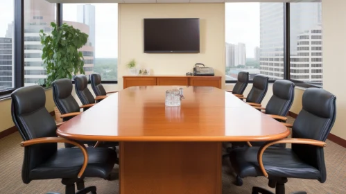 Modern Conference Room with City Skyline View