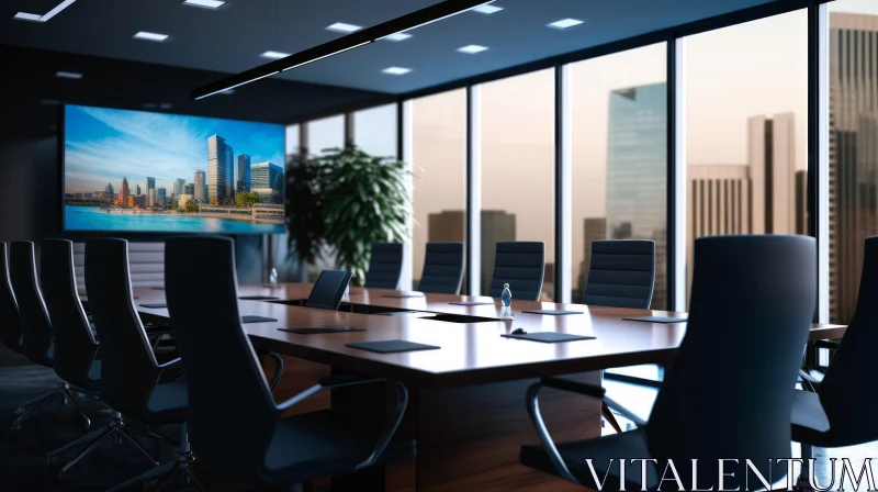 Modern Conference Room with Cityscape View AI Image