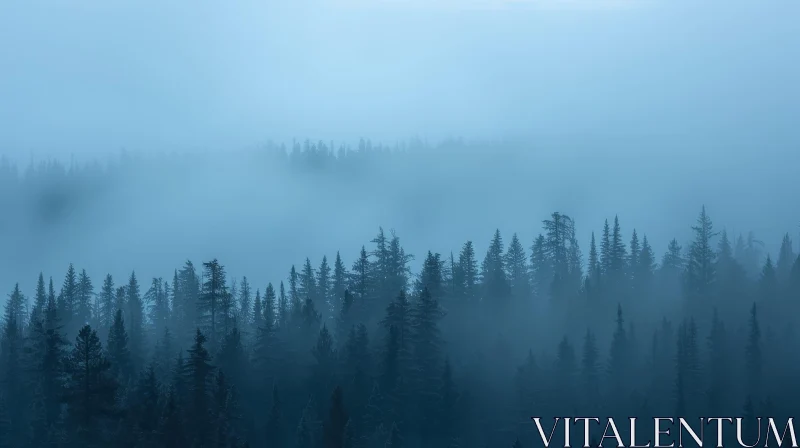 Mystery Forest Landscape - Tranquil Foggy Trees AI Image