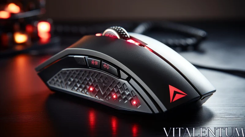 Black and Gray Gaming Mouse with Red LED Lights AI Image