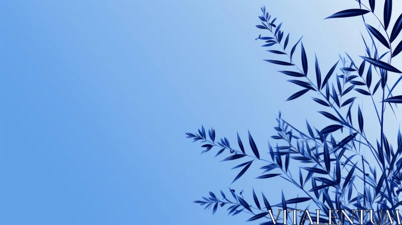 Blue Bamboo Branches with Leaves Drawing AI Image