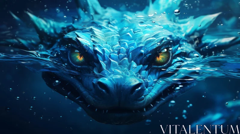 Blue Dragon Swimming Underwater - Fantasy Digital Art AI Image