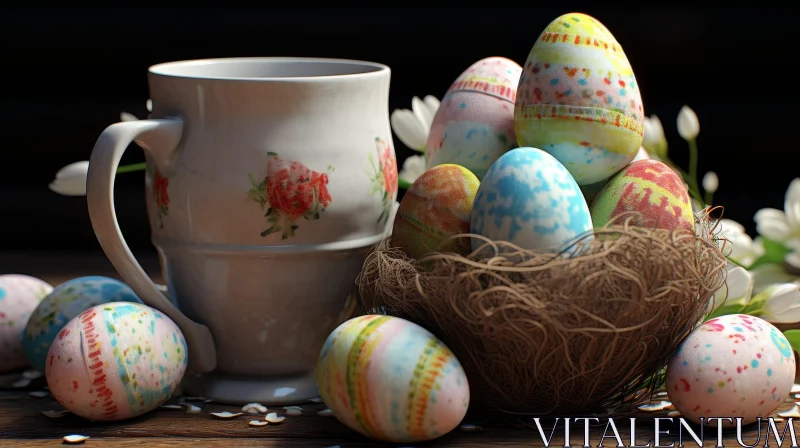 AI ART Coffee and Easter Eggs Still Life Composition