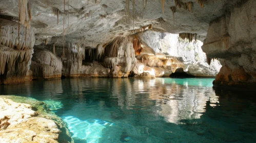 Crystal-Clear Lake in Underground Cave