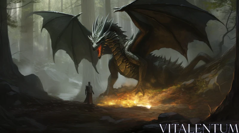 AI ART Dark Fantasy Dragon vs. Knight Digital Painting
