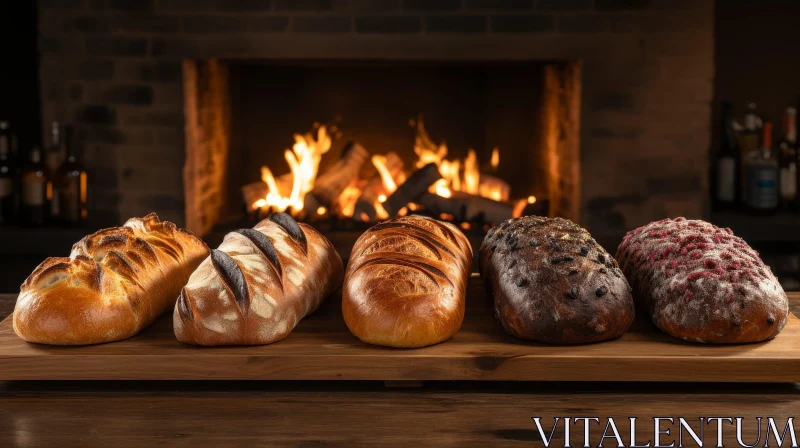 Delicious Bread Art: Unique Loaves on Wooden Table AI Image