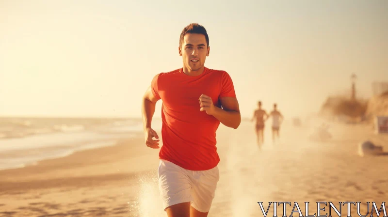 Determined Male Runner at Beach Sunset AI Image
