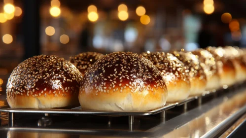 Golden-Brown Freshly Baked Bread Rolls on Metal Tray