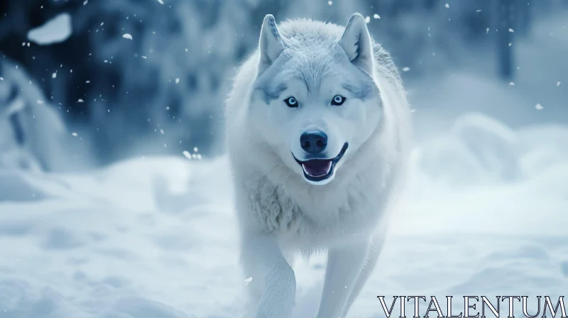 Graceful White Wolf in Snowy Forest AI Image