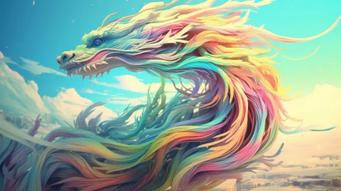 Majestic Chinese Dragon Flying through Cloudy Sky