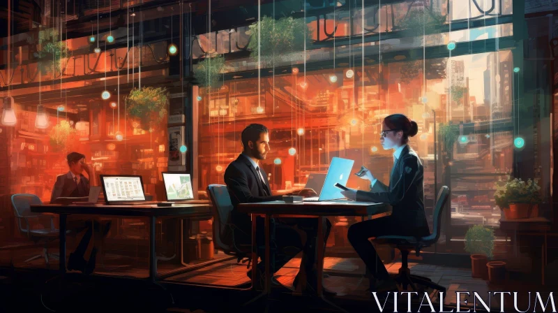 AI ART Modern Office Scene with Two Individuals Working