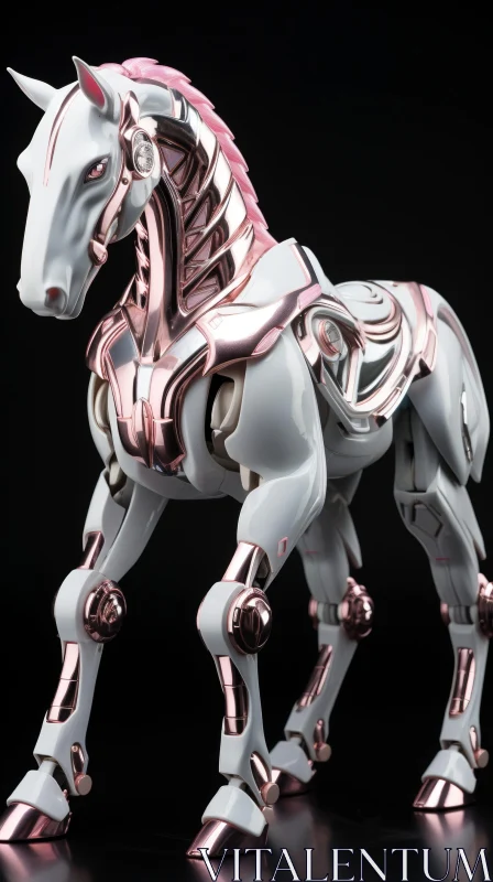 AI ART Pink and White Mechanical Horse in Spotlight