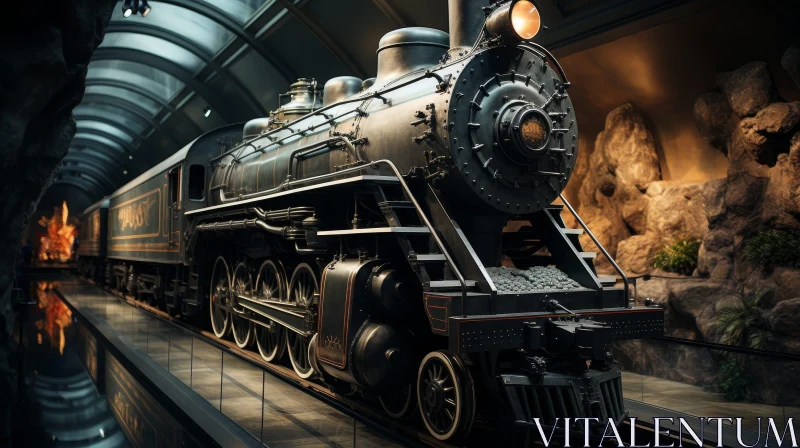 AI ART Vintage Steam Locomotive in Stone Tunnel
