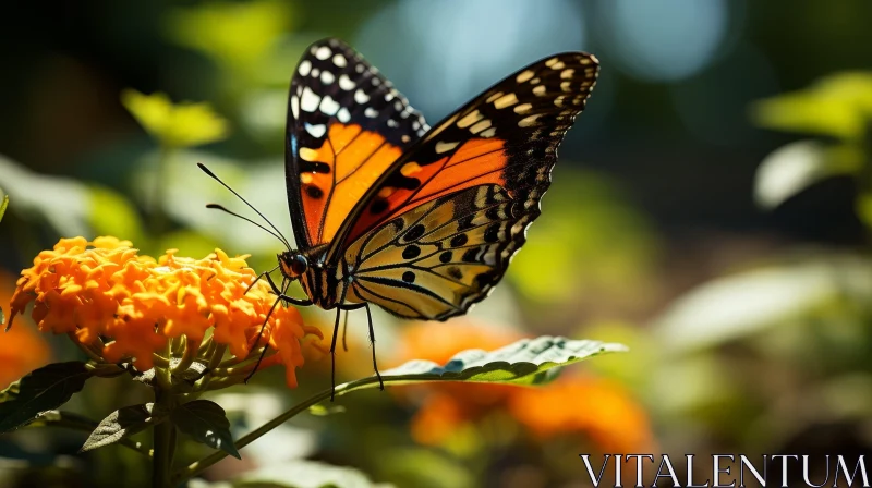 Close-up Orange Butterfly on Flower AI Image