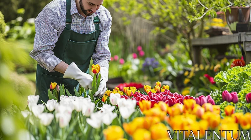 Colorful Tulip Gardening in Nature AI Image