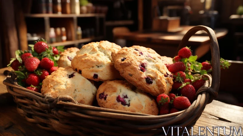 AI ART Delicious Scones with Fresh Berries - Rustic Still Life
