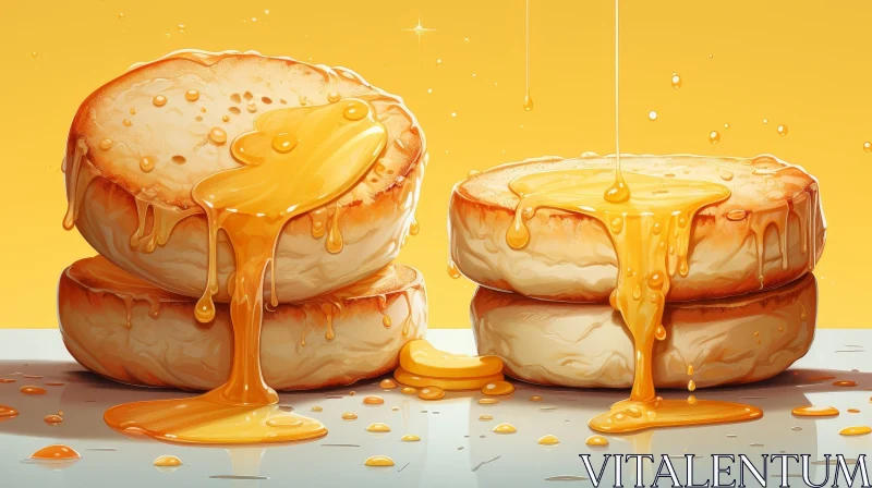 English Muffins with Honey - Digital Food Painting AI Image