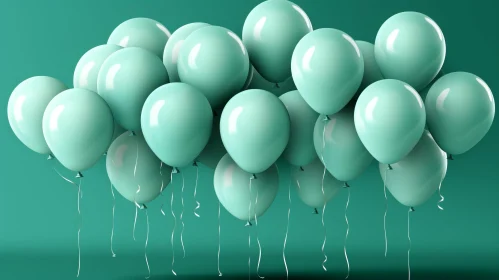 Green Balloons Cluster on Soft Background