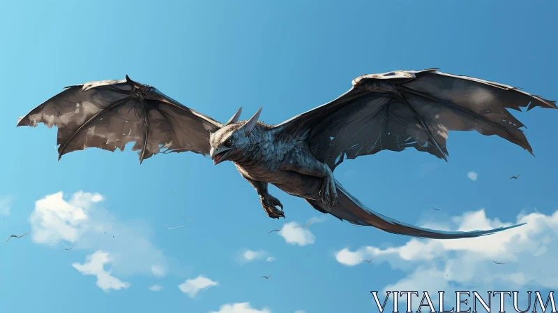 Majestic Dragon Soaring in Clear Blue Sky AI Image