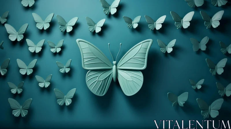 Teal Butterfly 3D Rendering on Background AI Image