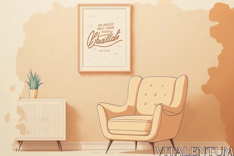 Vintage-Style Interior Drawing with Armchair and Happy Icon Poster AI Image