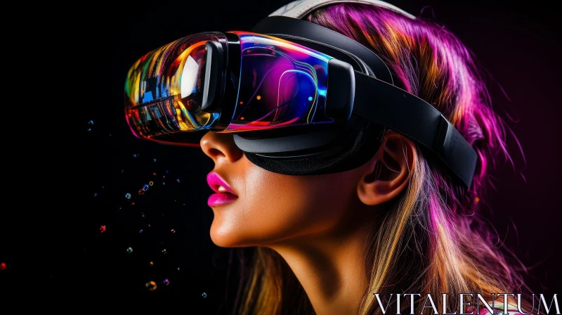 Virtual Reality Portrait: Woman with Rainbow Reflections AI Image