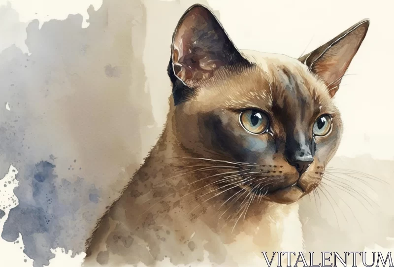 Captivating Watercolor Painting of Siamese Cat | UHD Digital Art AI Image