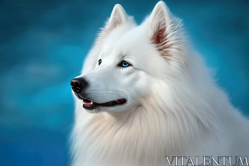 Captivating White Dog with Blue Eyes | Detailed Digital Art AI Image