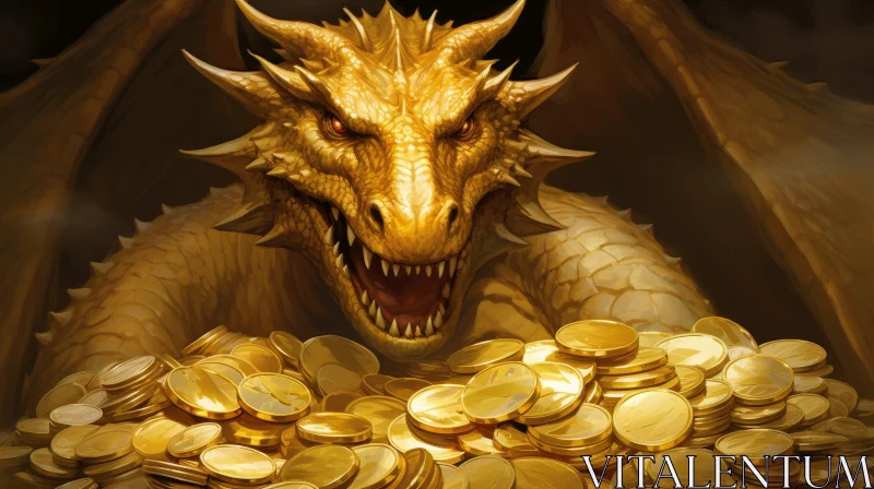 Golden Dragon Digital Painting in Shadowy Cave AI Image