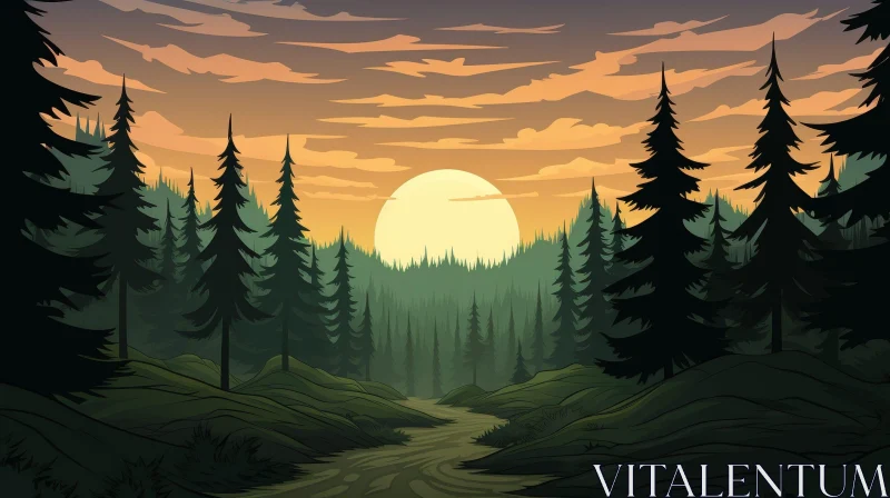 AI ART Majestic Forest Sunset Landscape