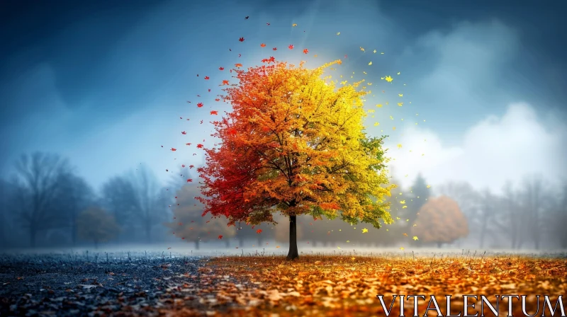 Majestic Tree in Full Bloom: A Captivating Fall Scene AI Image