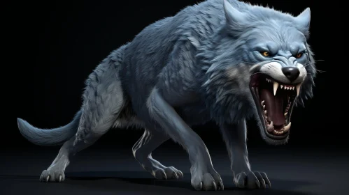 Majestic Wolf 3D Rendering in Snowy Night Scene