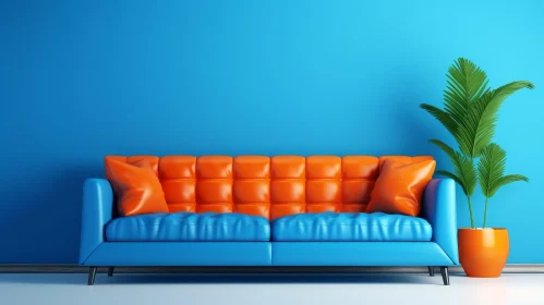 Modern Blue Living Room 3D Rendering