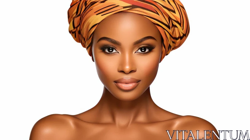 Radiant African Woman with Orange Headscarf AI Image