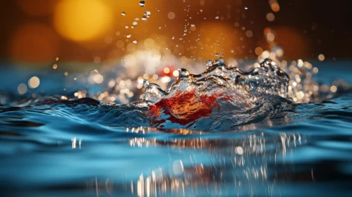 Red Object Splashing in Clear Blue Water