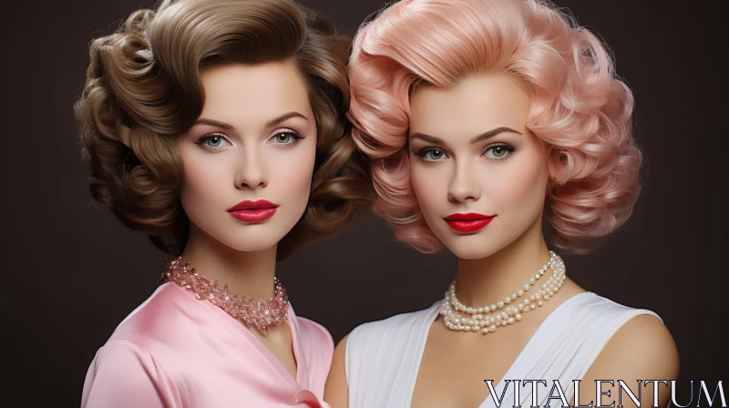 AI ART Vintage Hairstyles Women in Pink and White Dresses