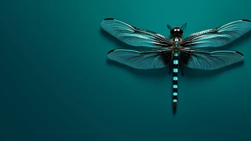 Dark Blue Dragonfly 3D Rendering with Teal Accents
