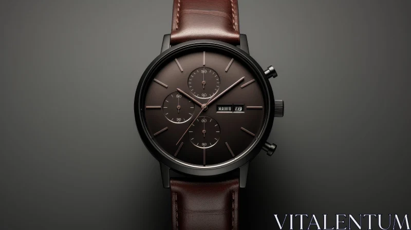 AI ART Elegant Brown Leather Wristwatch with Rose Gold Accents