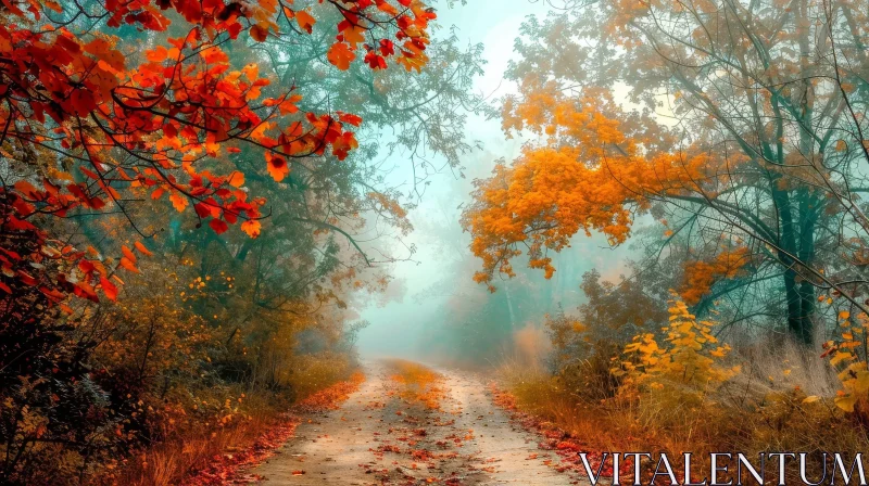 Enchanting Fall Forest Road AI Image