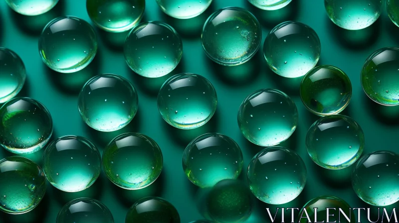 Green Glass Marbles Reflection Close-Up AI Image