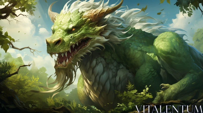 Majestic Green Dragon in Enchanted Forest AI Image