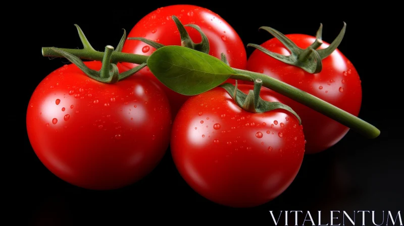 Ripe Red Tomatoes on Branch with Green Leaves AI Image