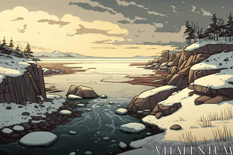Serene Sea Illustration with Rocks Along the Shore | 8k Resolution AI Image