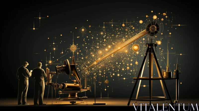 Steampunk Telescope Illustration at Night AI Image