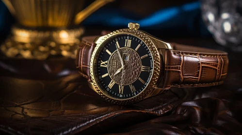 Stylish Wristwatch Close-Up with Gold Details