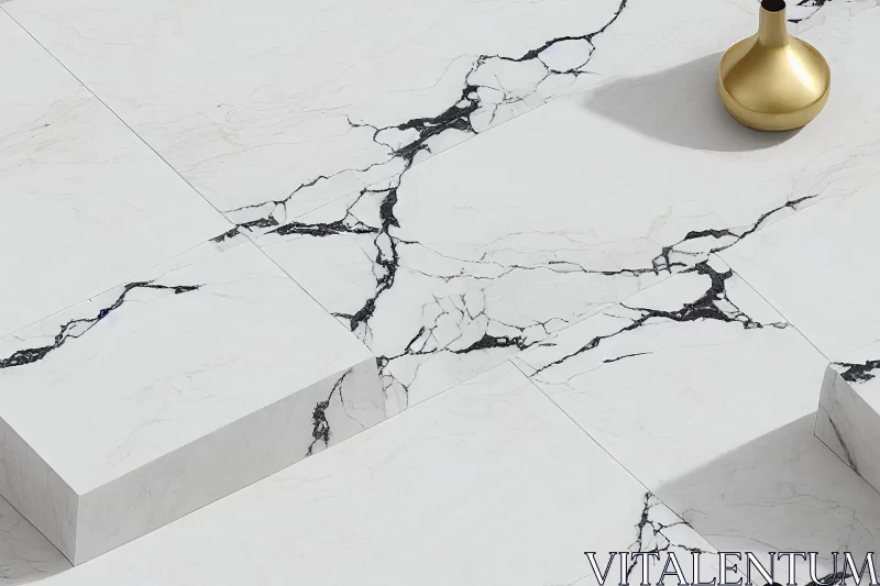 White Marble Floor Tile with Black Edging - Layered Gestures and Vibrant Textures AI Image