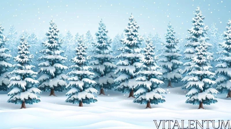 AI ART Winter Landscape with Snow-Covered Fir Trees