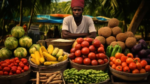 African Man Selling Fruits and Vegetables at Market