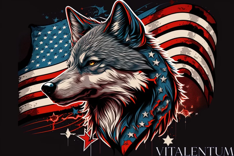 Captivating Wolf Head with American Flag Backdrop | Vibrant Illustration AI Image