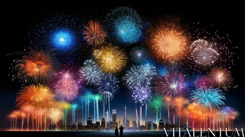 City Fireworks Night Scene - Spectacular Display AI Image